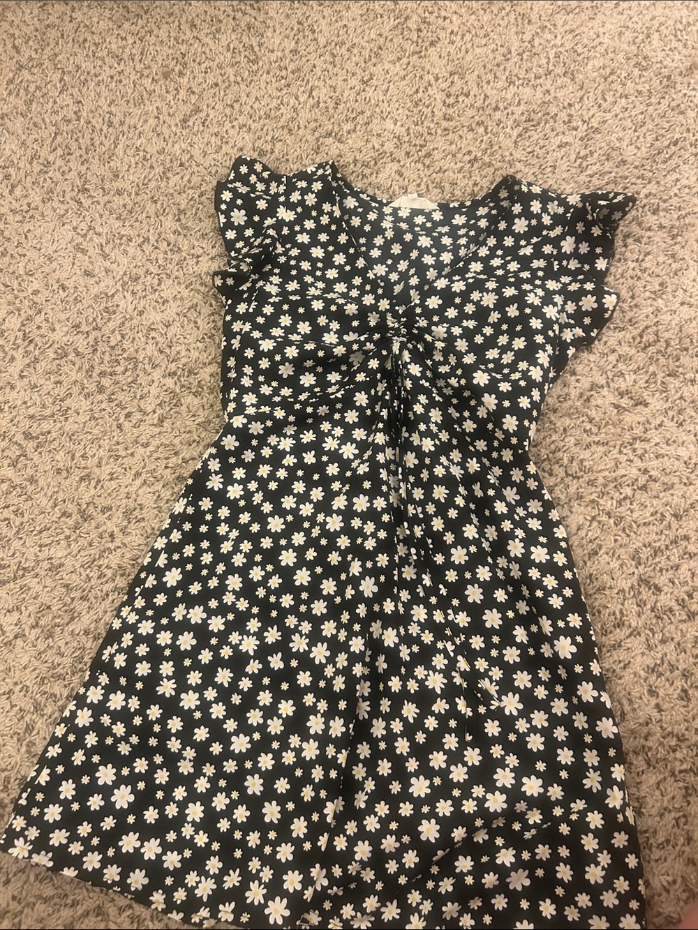 Blush Black Mini Dress with White Daisy Print
